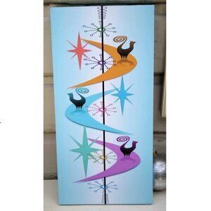 Retro MCM Style "SNOOTY" Cats on Boomerangs Giclee Print on Canvas Original Art